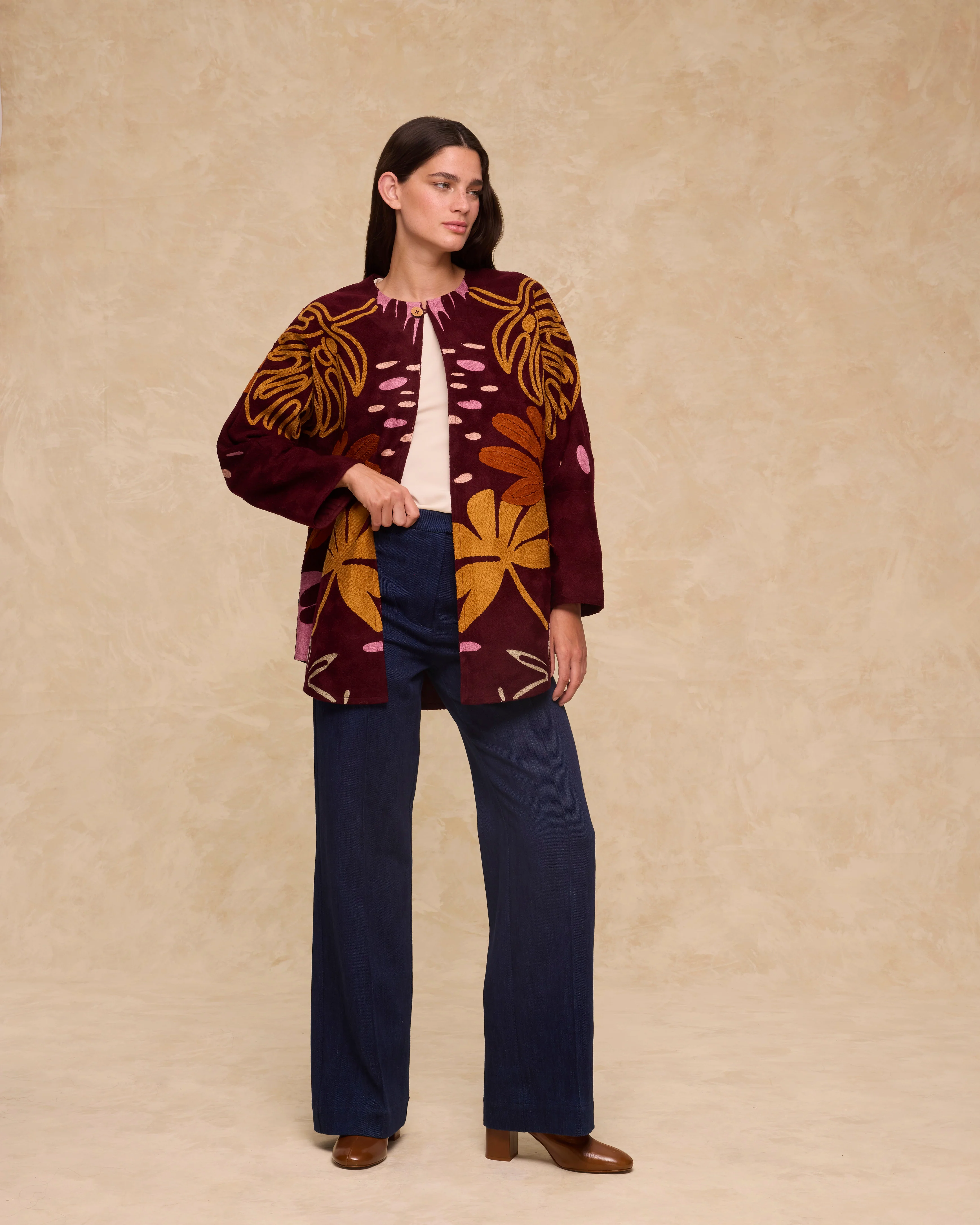 ARRECIFE | Burgundy Embroidered Cotton Coat - Image 2