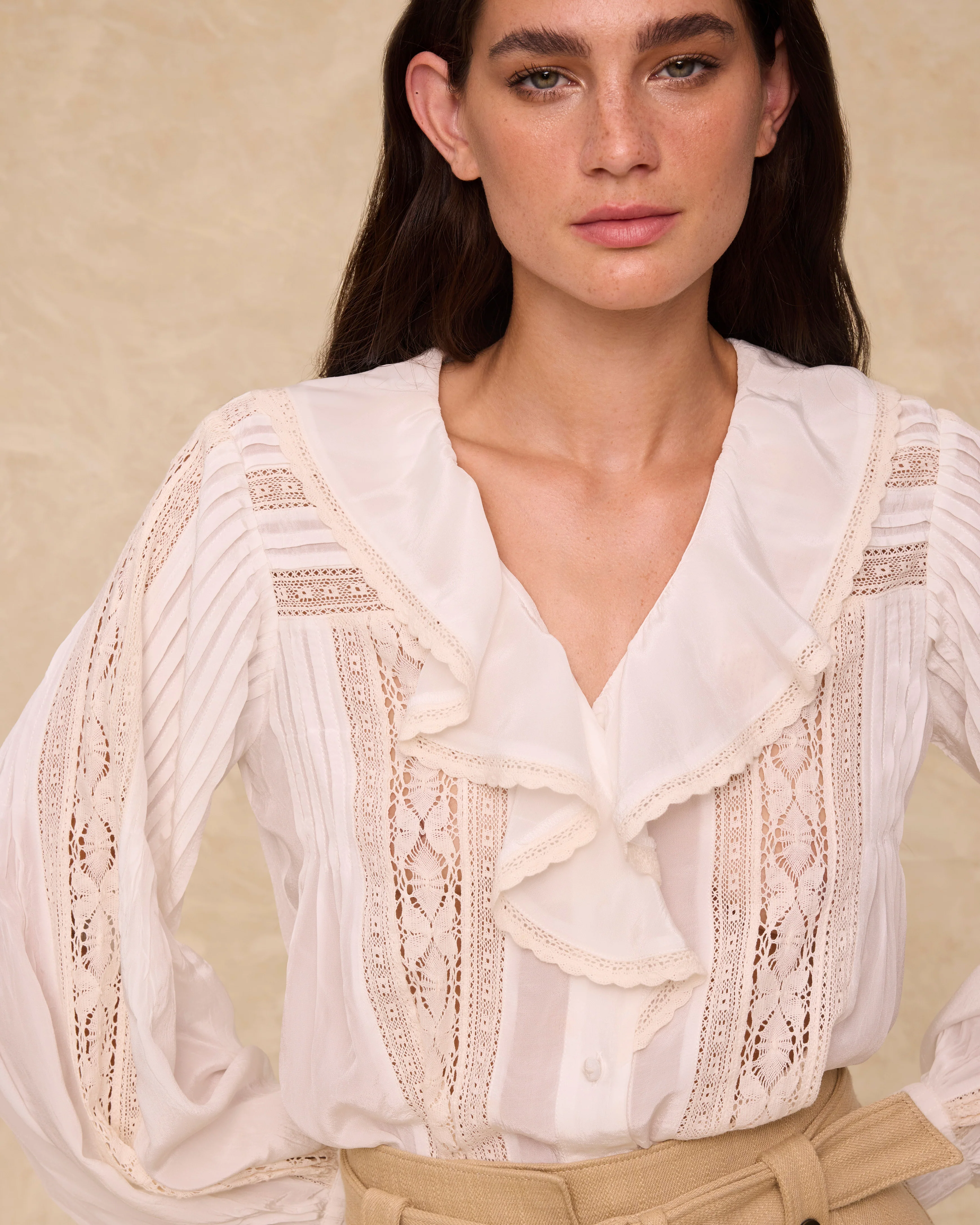 BASIL | White Ruffled Lace Blouse - Image 3