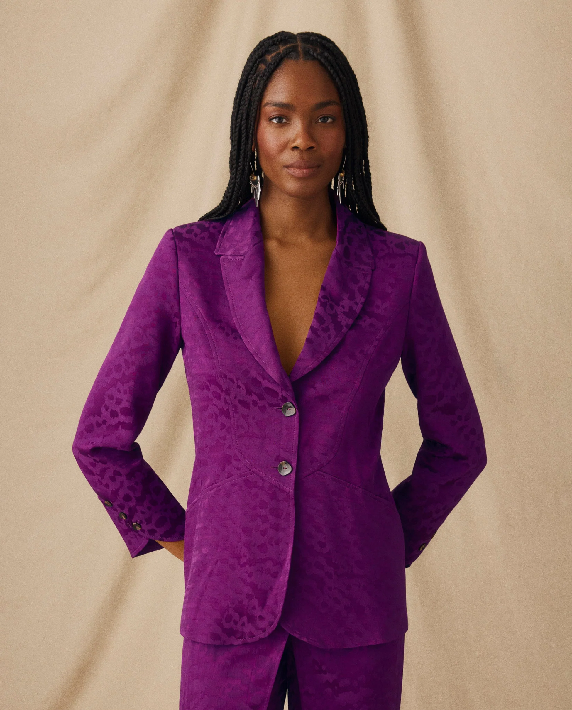 CICELEY | Magenta Jacquard Fitted Blazer - Image 7