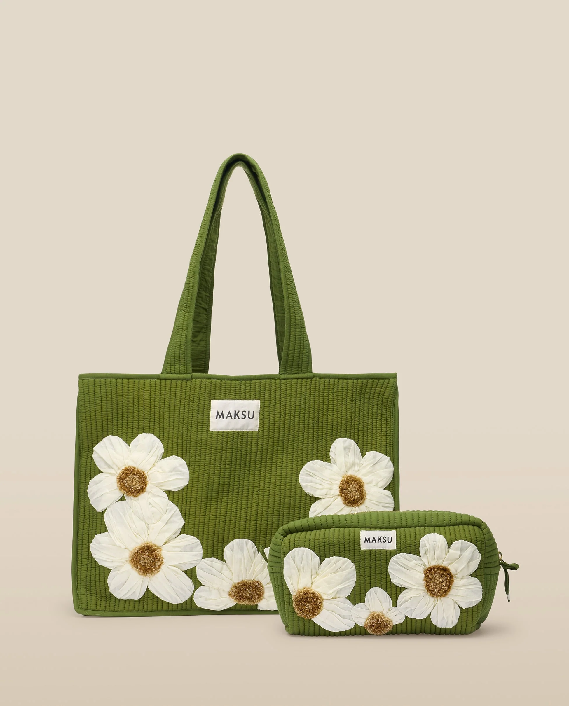CRISTINA | Green Flower Cotton Tote Bag - Image 6