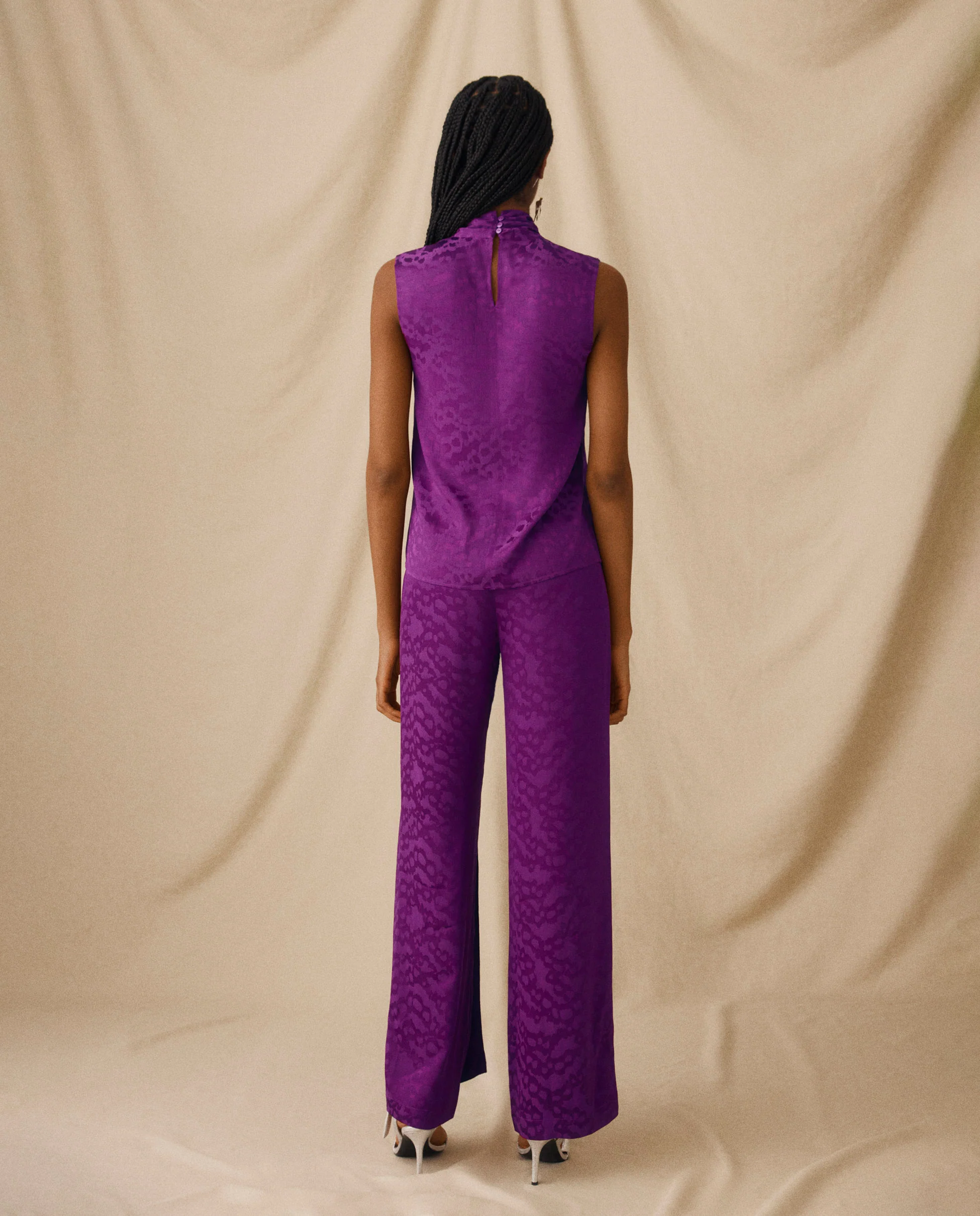 ELAINE | Magenta Jacquard Draped Top - Image 3