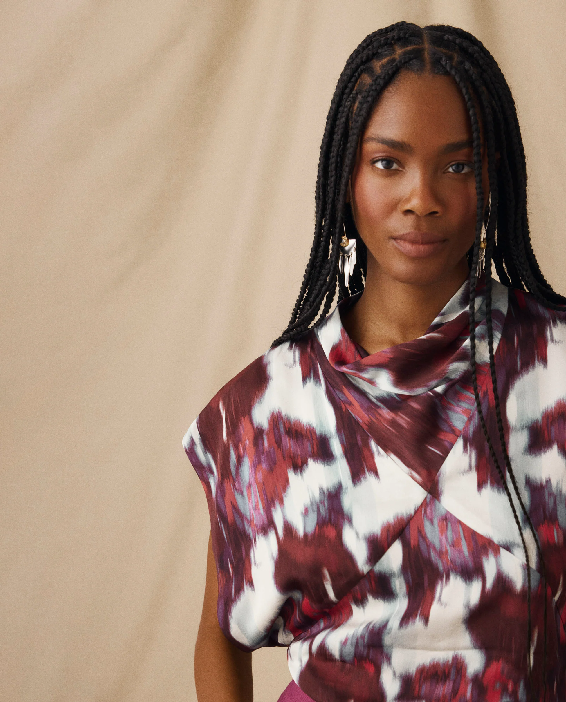FREYA | Crimson Brushstroke Draped Top - Image 3