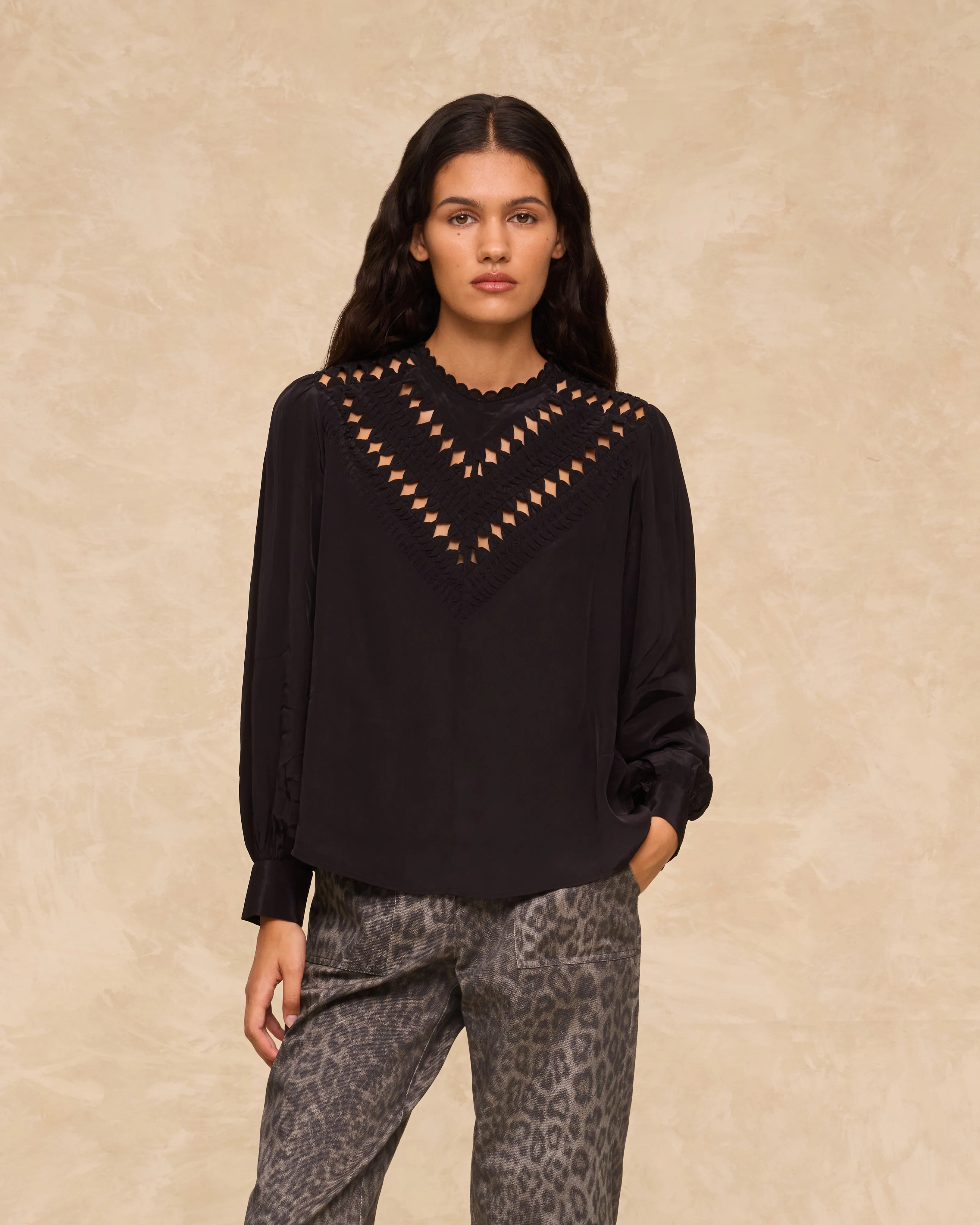 GARAM | Black Cutout Embroidered Blouse