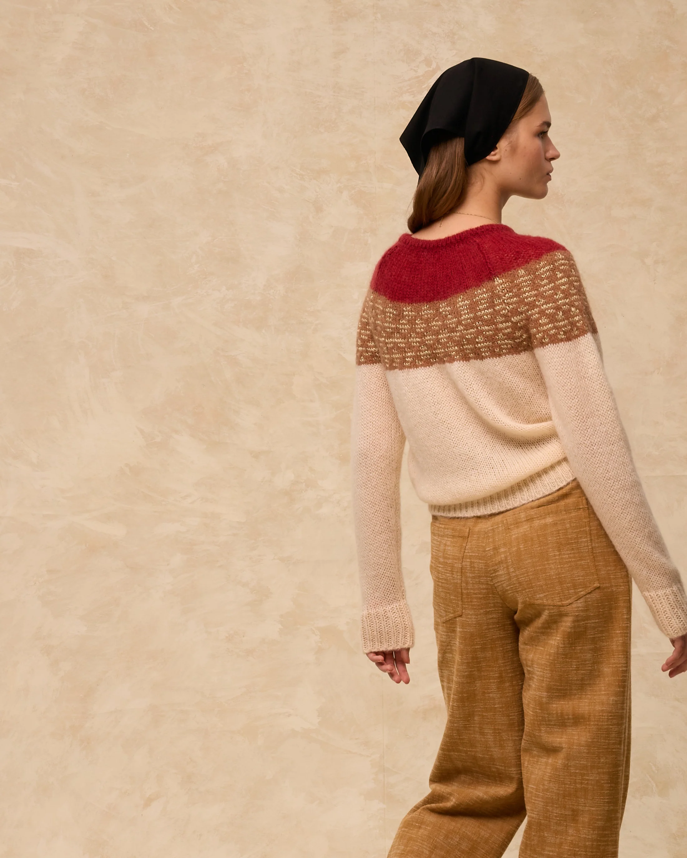 LOUVRE | Cream Knit Sweater with Colourblock Yoke - Image 3