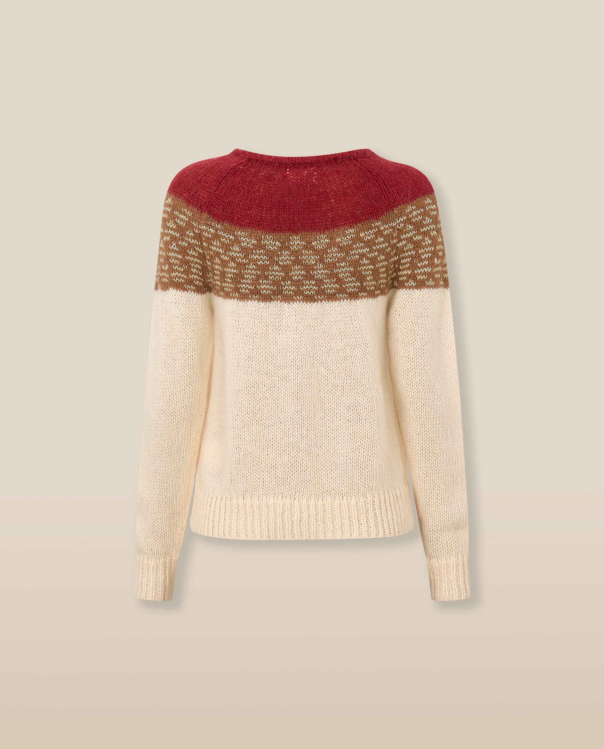 LOUVRE | Cream Knit Sweater with Colourblock Yoke - Image 6