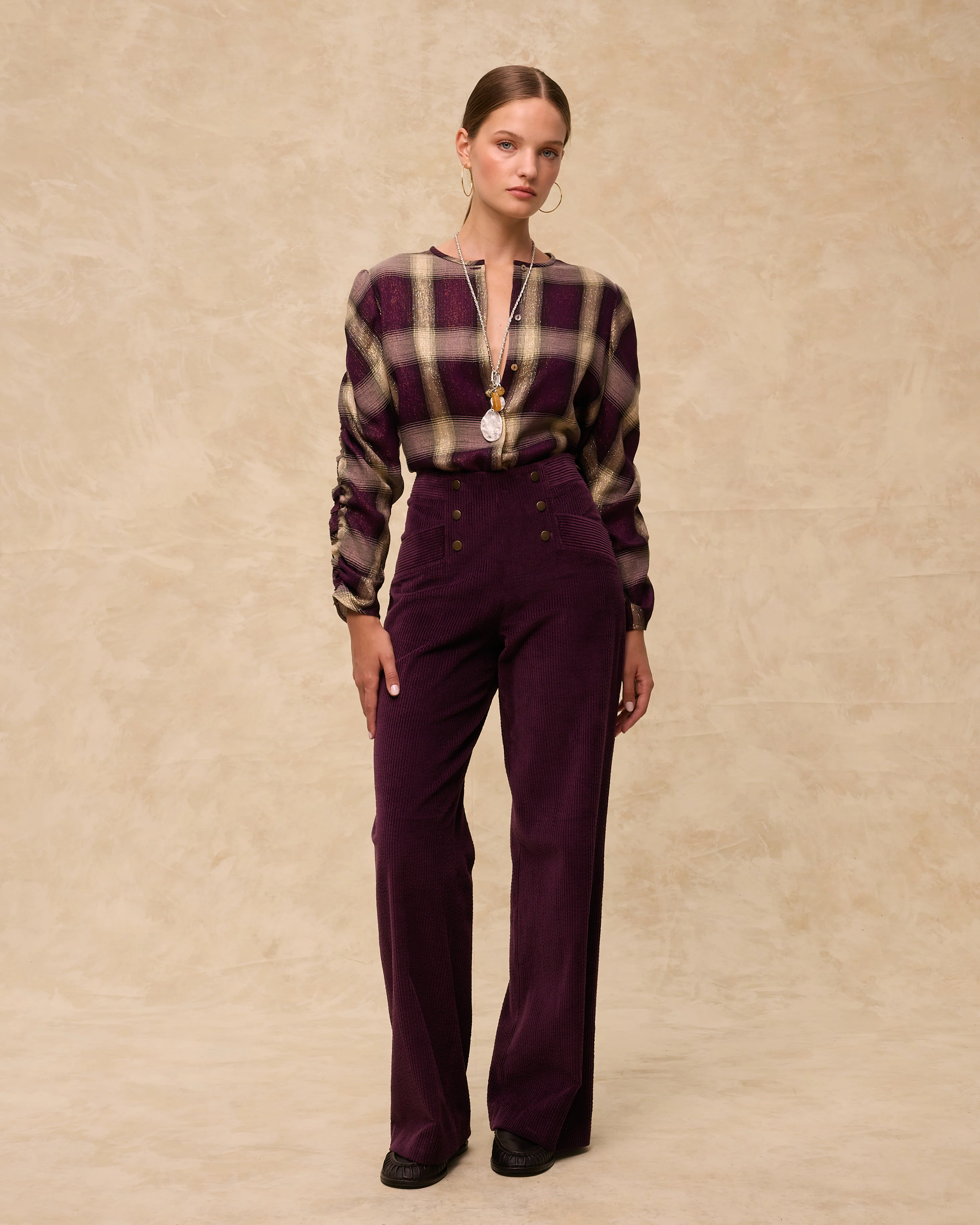 MILENKA | Aubergine Cotton Corduroy Trousers
