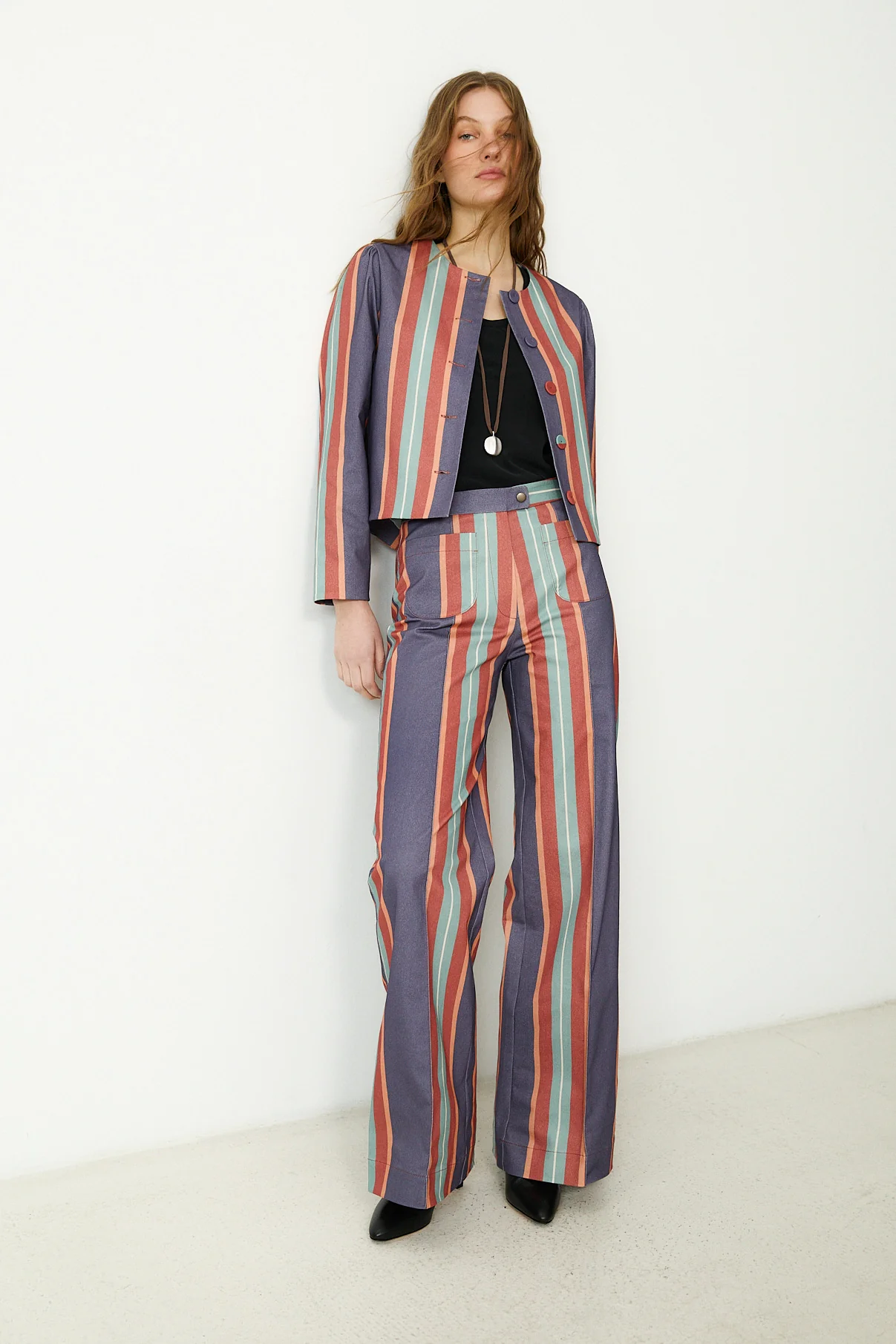 PALMI | Blue Striped Italian Cotton Jacket - Image 3