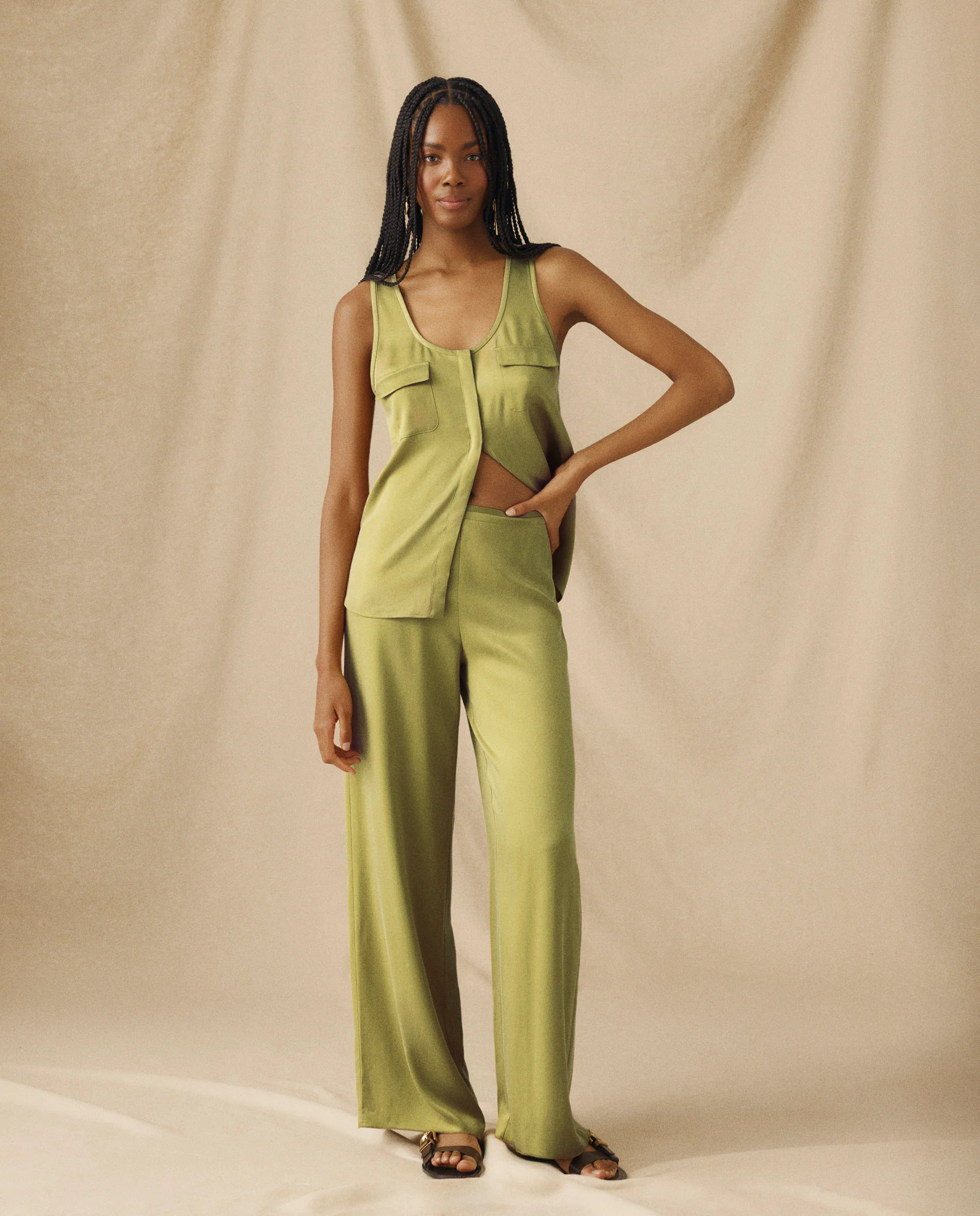 THYSSEN | Green Wide-Leg Trousers - Image 2
