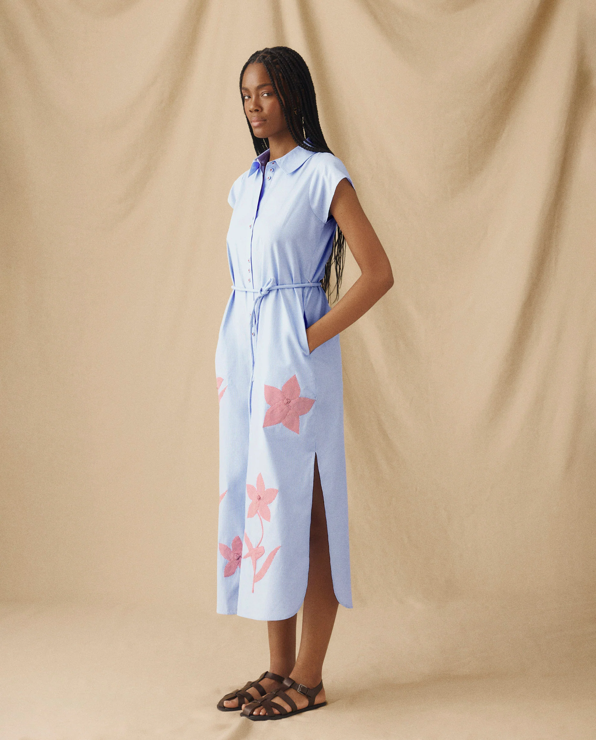 CHARU | Floral Print Midi Shirt Dress